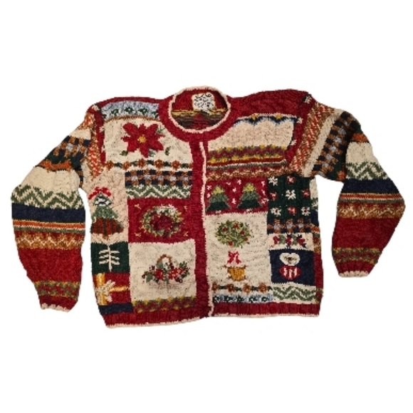 Heirloom Collectibles Sweaters - Vtg Heirloom Collectibles Christmas Chunky Cardigan Sweater Size M